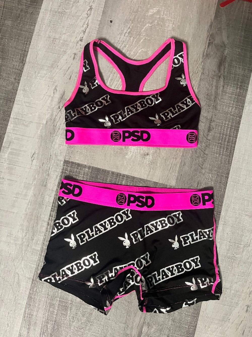 PSD x Playboy Women’s Sports Bra & Boy Shorts Set - Black/Pink - Size Small